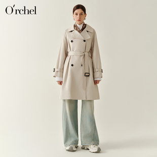 Orchel/欧榭丽2026新经典双排扣宽松型显瘦英伦风中长款外套