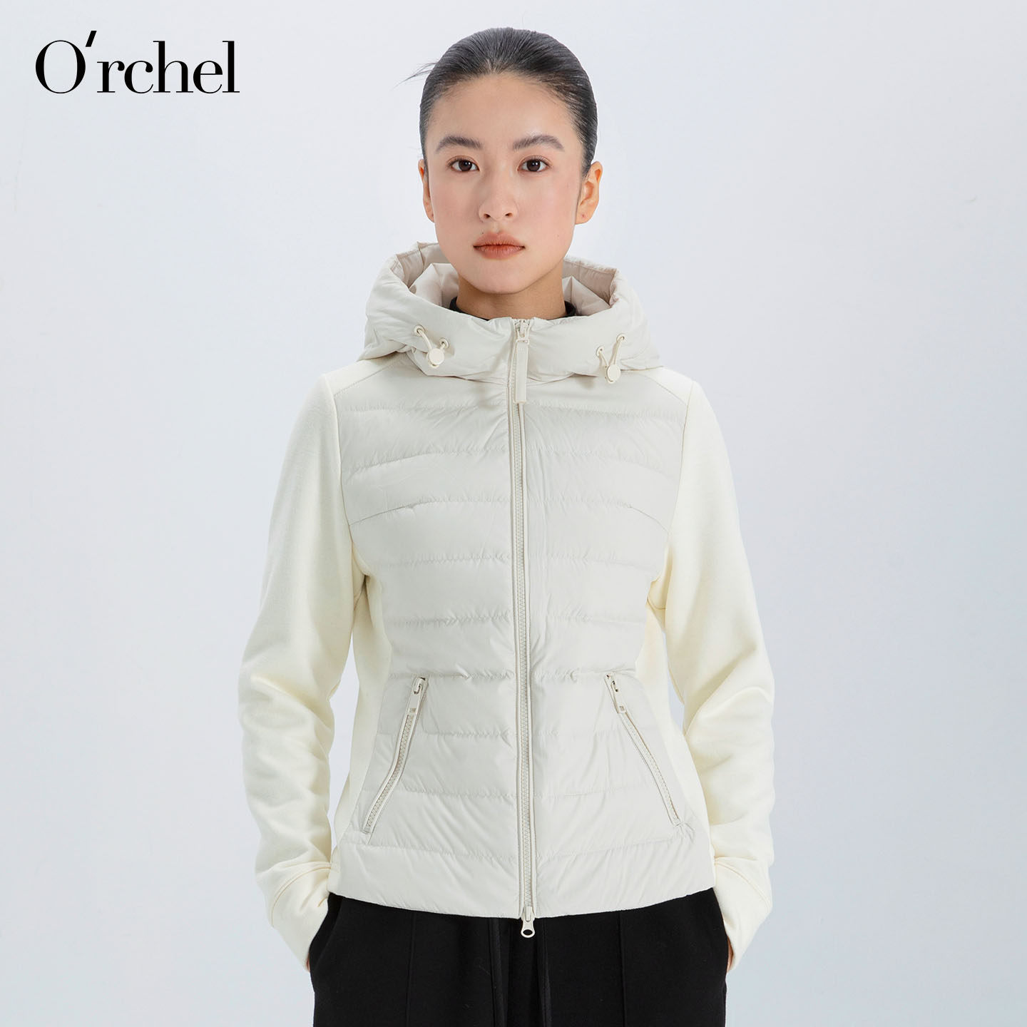 Orchel/欧榭丽羽绒服女短款保暖绵羊毛拼接设计连帽白色冬季外套,女装/女士精品,羽绒服,淘宝优惠券,粉丝福利购,淘宝优惠卷