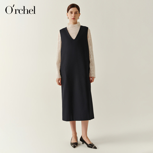 Orchel/欧榭丽2026新款轻奢羊毛混纺V领显瘦通勤背心长裙女