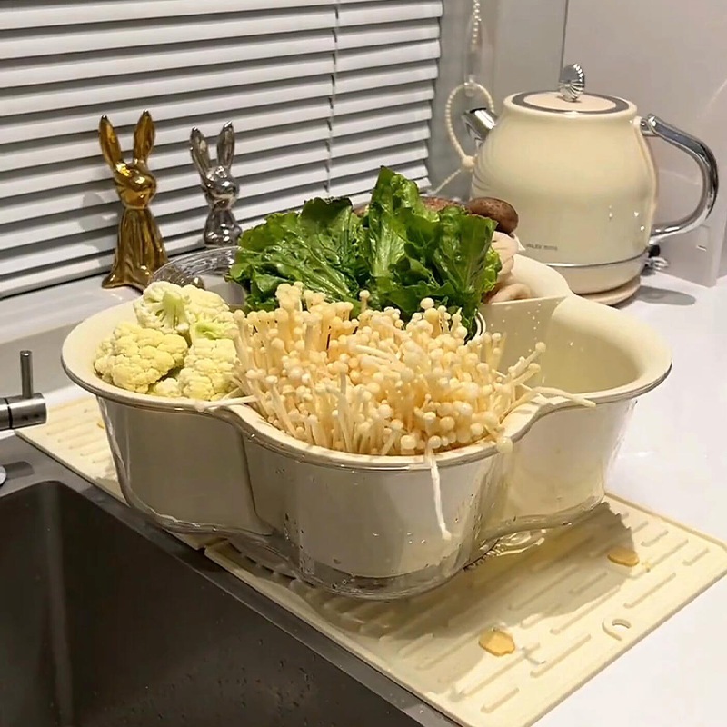 旋转备菜盘火锅拼盘沥水篮可旋转塑料水果盘双层洗菜篮蔬菜配菜盘