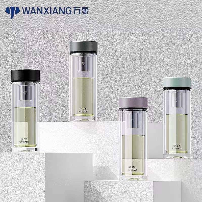 万象双层玻璃茶杯泡茶过滤大容量耐热玻璃杯高档透明V383RL