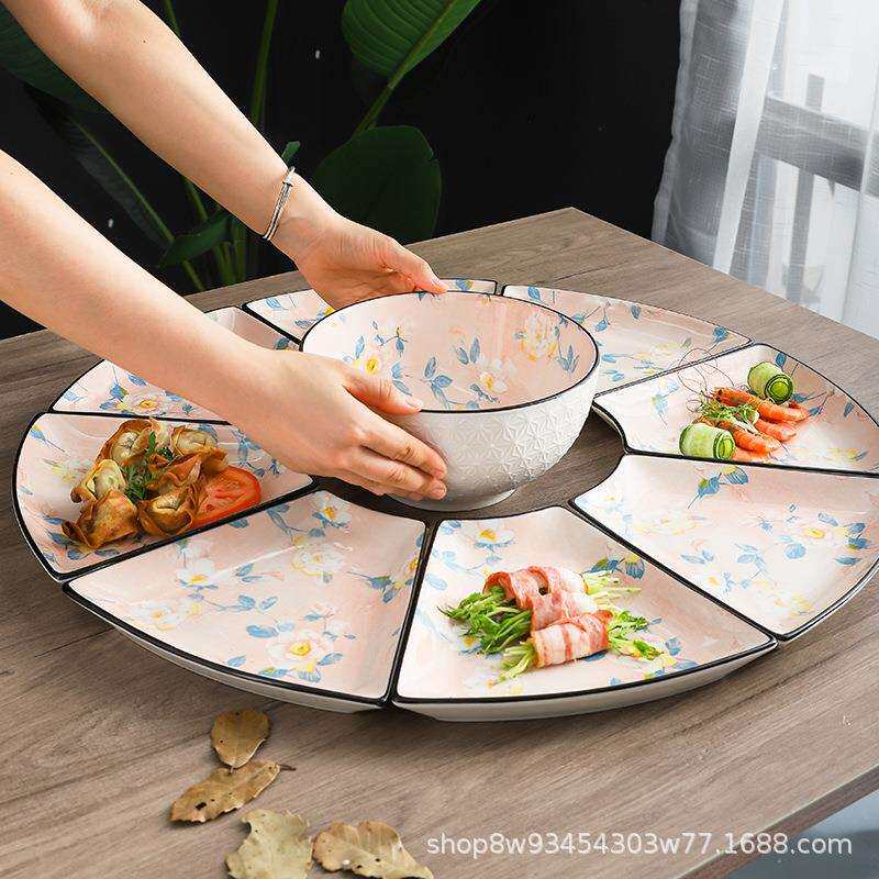 北欧创意网红陶瓷拼盘釉下彩菜盘子大团圆家用年夜饭组合摆盘套装