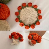 喜柚成品手工编织玫瑰花杯垫毛线钩织diy材料包针织实用礼物解闷
