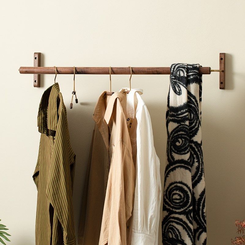 实木挂衣架卧室墙上衣帽架服装店衣服展示架挂衣杆横杆侧装晾衣架