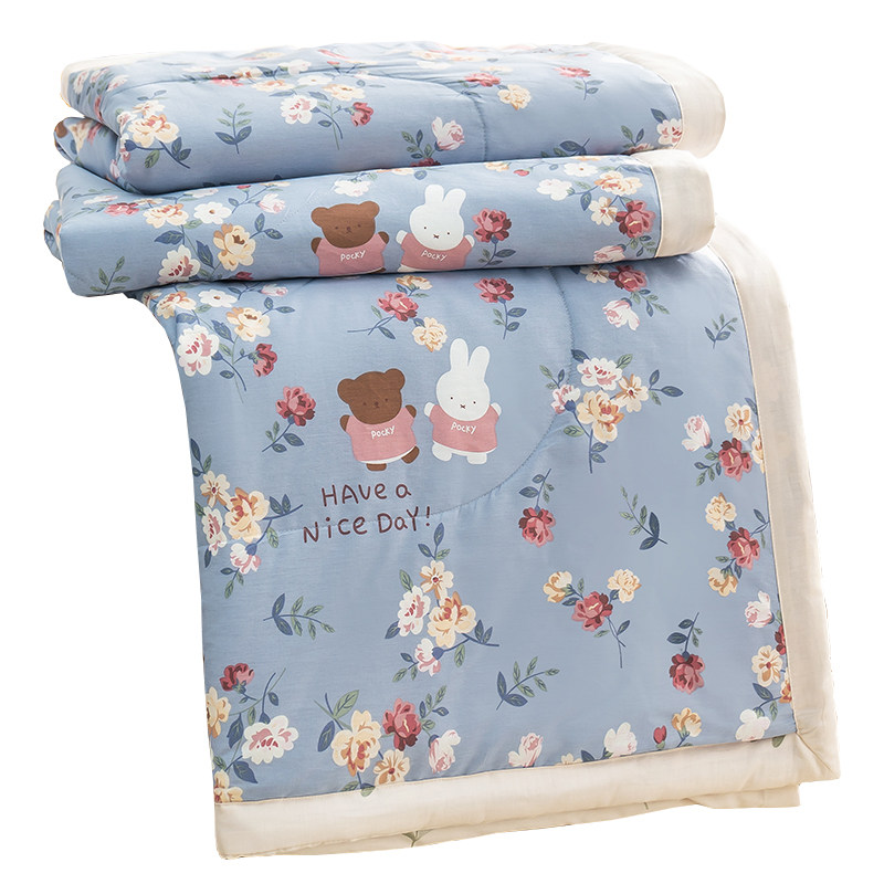 夏凉被纯棉可机洗空调被四件套里外全棉夏被夏季单人薄被子儿童