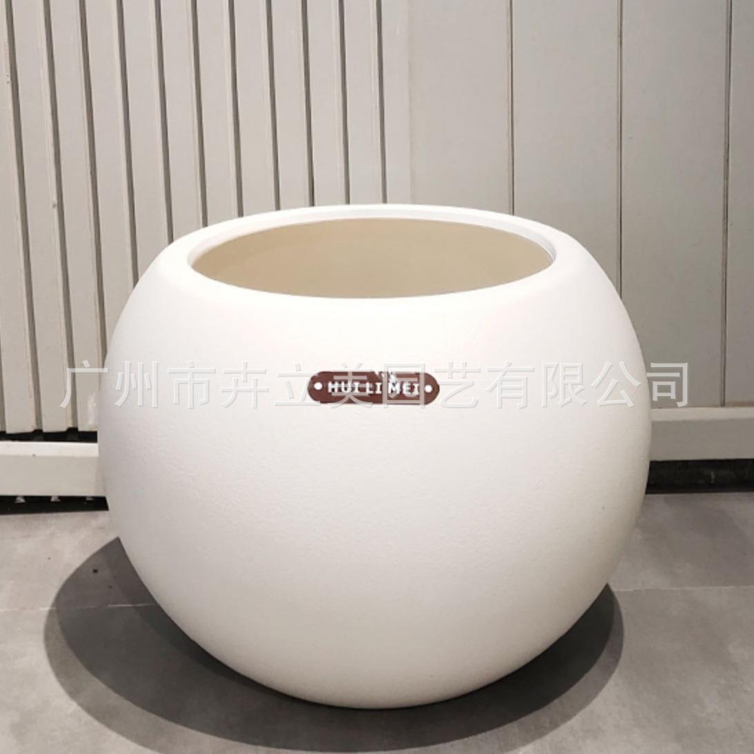 创意室内圆球形花盆大号轻奢树脂极简花盆网红客厅落地摆件大肚盆