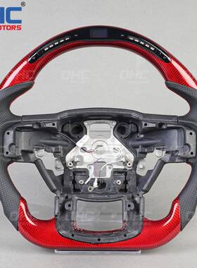 适用于福特猛禽 红色碳纤维+打孔皮 LED灯 汽车改装方向盘总成