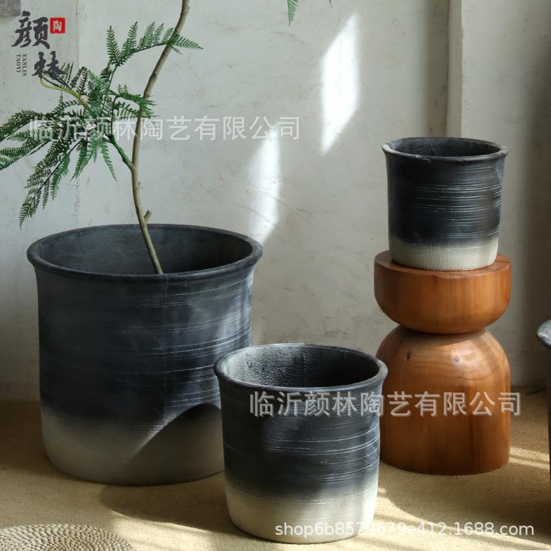 渐变色水泥大口径落地大花盆龙舌兰天堂鸟龙血树客厅复古绿植花盆