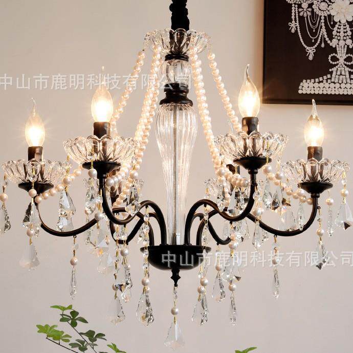 黑色蜡烛水晶吊灯法式奢客厅卧室灯复古吧台餐厅酒店咖啡厅吊灯