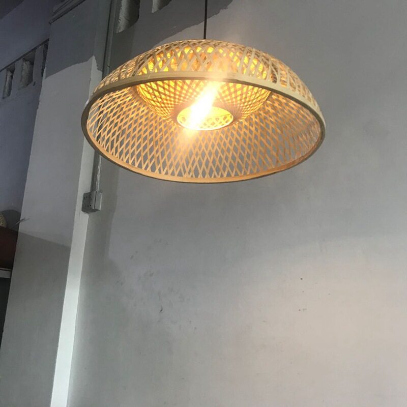 日式吊灯餐厅三头竹编茶室禅意创意个性简约竹篾锅盖造型编织吊灯