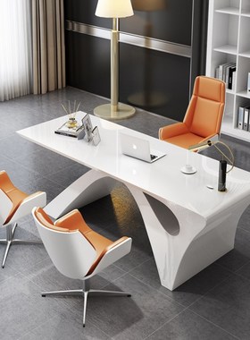 烤漆经理桌主管桌椅老板桌简约现代白色办公室美容院医美咨询桌