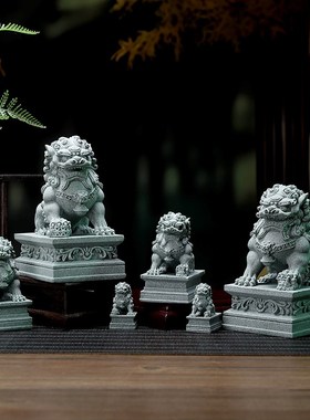 小石狮子一对青石看门镇宅门口迷你摆件桌面中式招财瑞兽麒麟茶宠