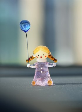 琉璃手作可爱牵气球的双马尾小女孩车载桌面摆件粉红裙子女生礼物