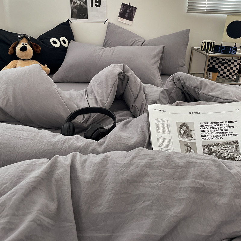 亲肤磨毛褶皱水洗棉四件套非全棉纯棉被套床笠床单学生宿舍三件套