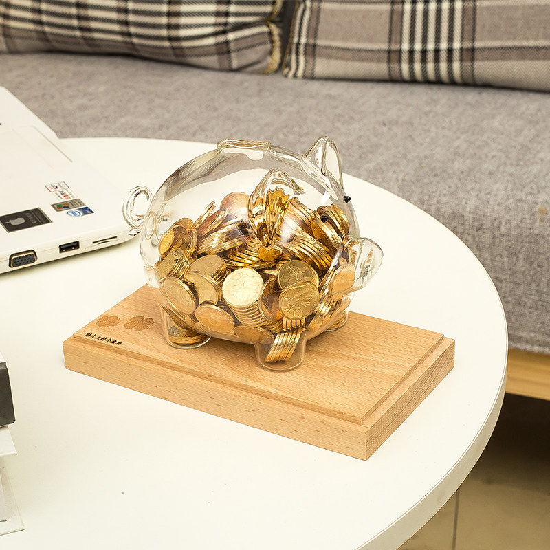 创意透明高硼硅玻璃小猪储蓄罐存钱罐节日礼物摆件