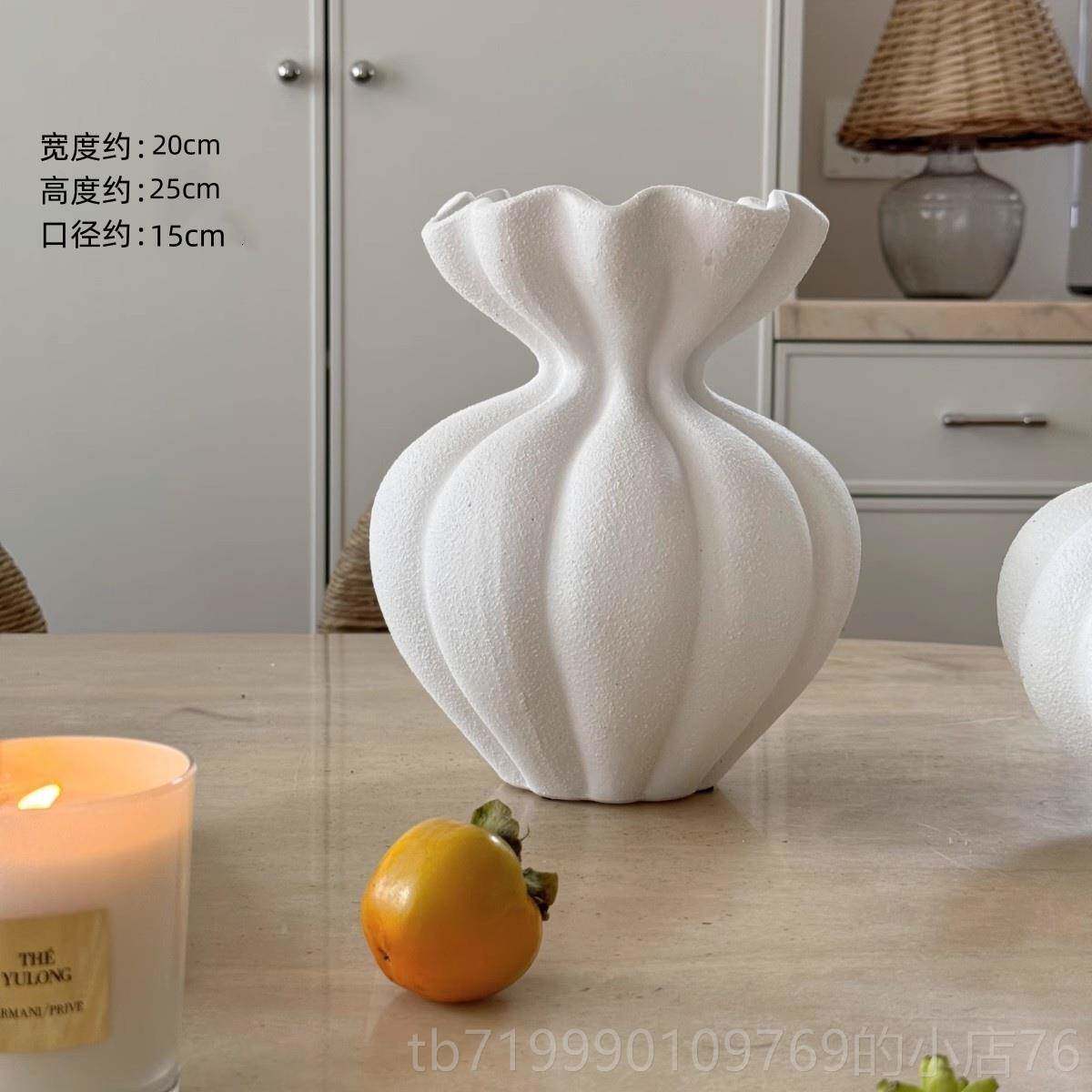 高档林与/法大瓶侘寂花白色高级感摆件餐桌家居艺中古式风复古术