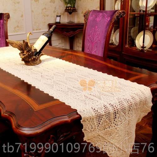 高档美式乡村镂空钩针棉麻茶桌旗台巾布布 中式复古电视柜几餐桌
