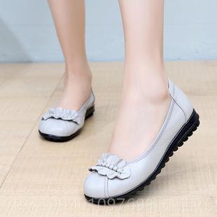 妈妈鞋 舒单鞋 女胖适脚宽肥潮款 43真皮平 休闲大码 高档202春5季
