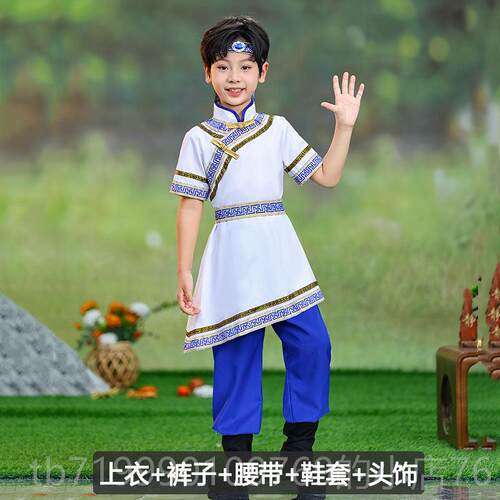 高档儿蒙古女民服族表演服装筷子舞白童马舞蹈演出服蒙古族少数族