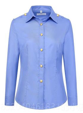 高档工2式铁路制服长短袖女衬衫0224秋3季款蓝色衬衣作服铁路外穿