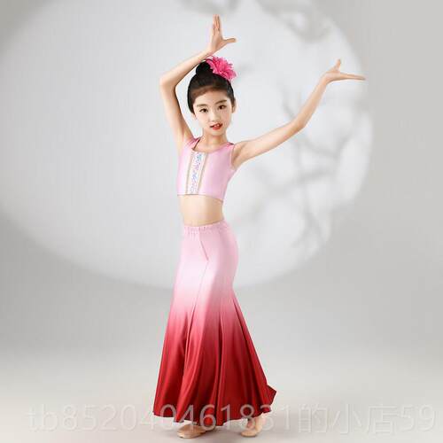 高档儿童傣族舞蹈服孔雀演舞女童台舞表服少舞蹈培训儿民族舞蹈演