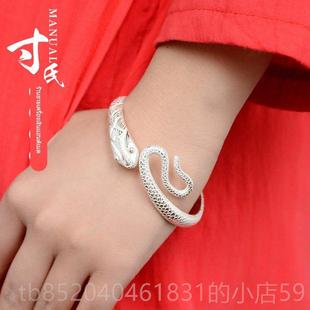 高档寸.银坊云南理手匠工制作覆古做旧立体浮雕灵蛇大手镯心