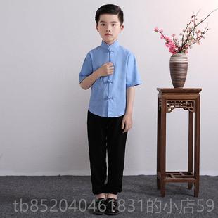 高档生儿童五四青年装小学合唱演出服中国风国民服装男大女童棉麻