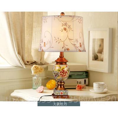 正品出口美床式卧复古室头灯手绘色牡丹欧蓝式台灯创意婚庆温馨装