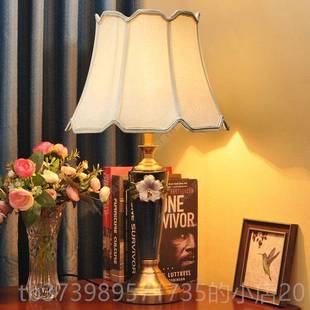 正品美式简约馨陶瓷台灯卧室床头客厅灯书房家用代温浪漫现珐琅彩