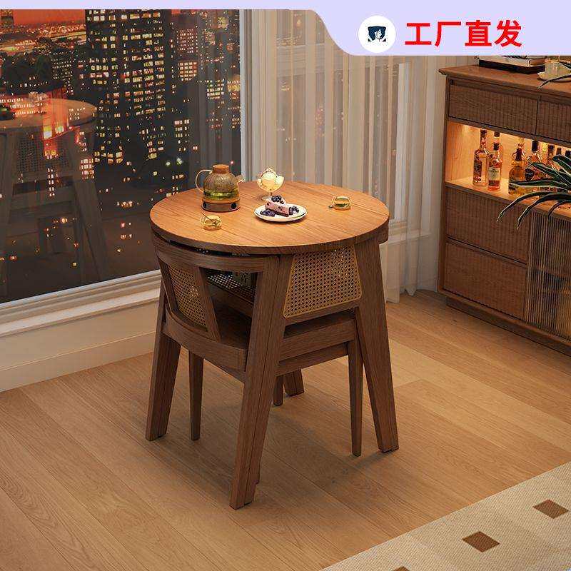 实木阳台茶桌椅组合休闲喝茶三件套创意小型一桌二椅网红圆桌茶几