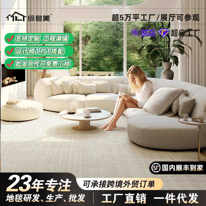 高级羊毛混纺地毯家用大面积全铺耐脏易抗菌除螨客厅卧室满铺定制