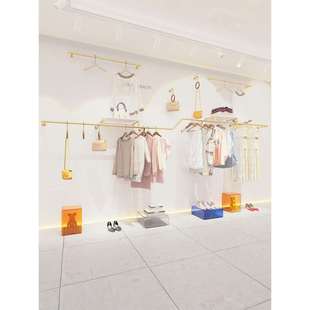 服装店展示架铁艺上墙衣架童装店铺网红装饰货架女装壁挂架子金色