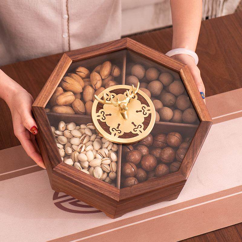 实木中式干果盒子果盘客厅茶几收纳盒零食糖果坚果盒桌面干果盒