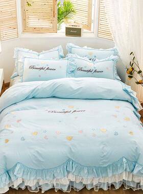 高档公主风床上四套全棉纯棉荷叶边被套床件裙1.8m床ns少女心网i