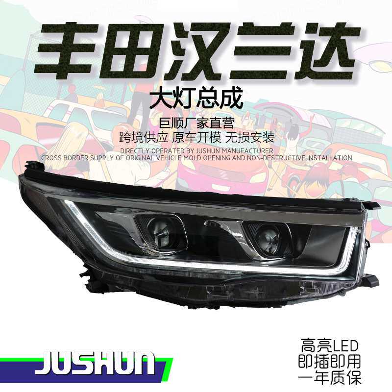 适用于15-17款丰田汉兰达大灯总成改装LED光导日行灯流水双光透镜