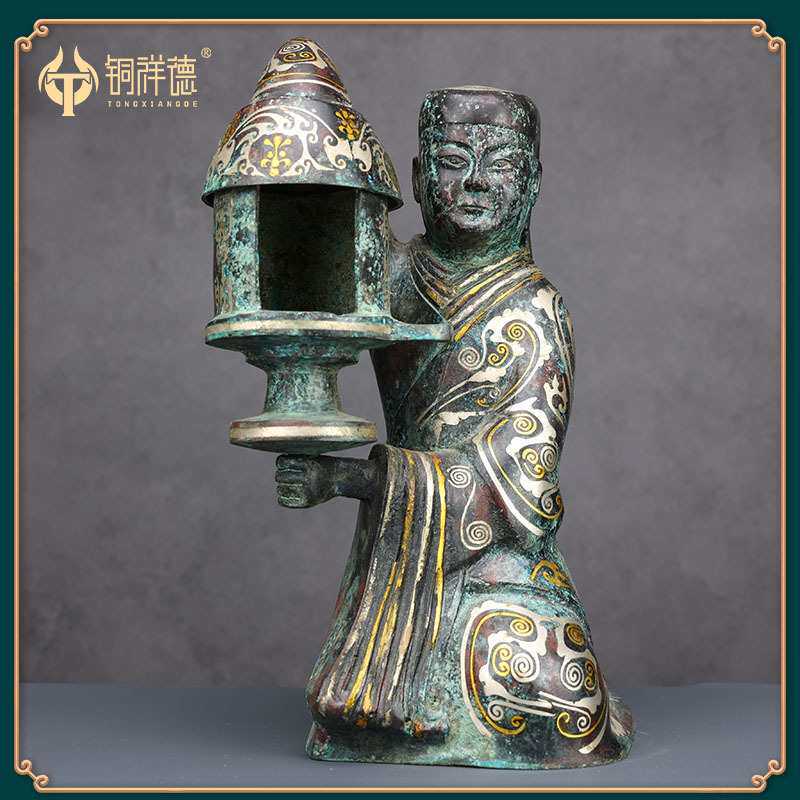 古青铜器摆件汉长信宫灯铜中式落地灯人形宫灯汉婚道具古玩收藏