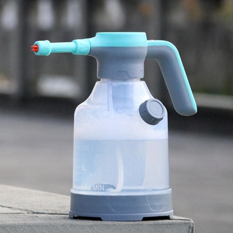 蓝灰透明防水机身泡沫款电动喷壶大容量加长喷雾器海绵折叠水桶