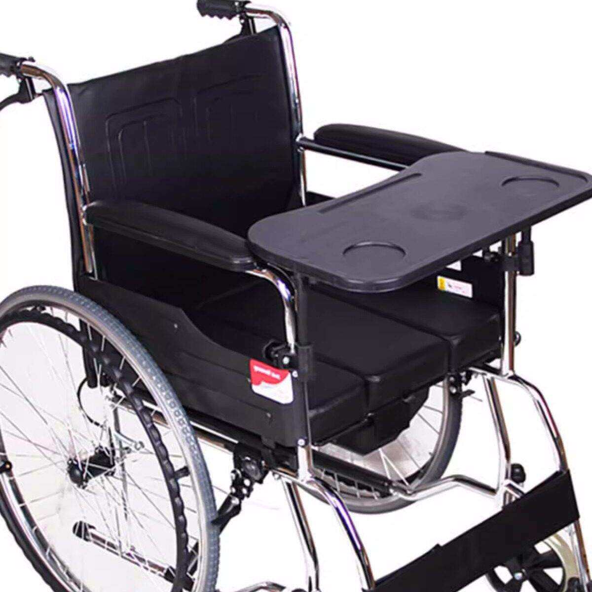 鱼跃轮椅H055B折叠轻便老人带坐便器餐桌板手摇轮椅免胎H055B