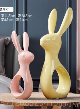 新款客厅色摆件兔陶瓷糖果子创意卧室装饰玄关居桌面办公家室小摆