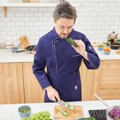 新款 厨红金厨厨师作服男秋冬长焙袖 后厨师服烘宾工馆酒店餐厅工衣