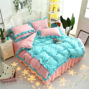 新款韩棉版床罩式四件套床裙春秋色纯公主风5热卖全被套1.m1.8米4