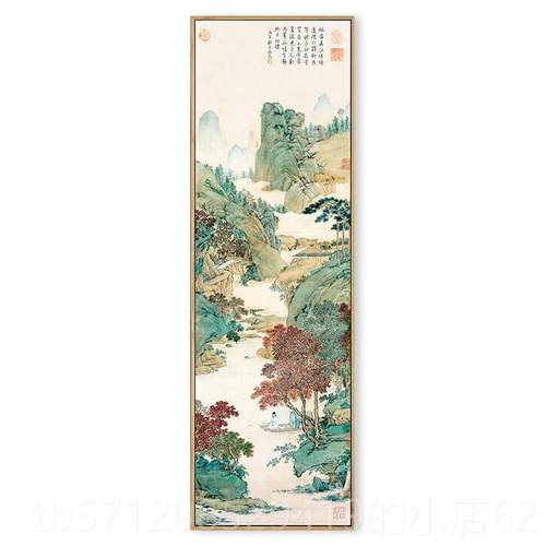 新款玄关墙竖饰版山水挂画新中式古韵装画古名代家山水国画茶室玄