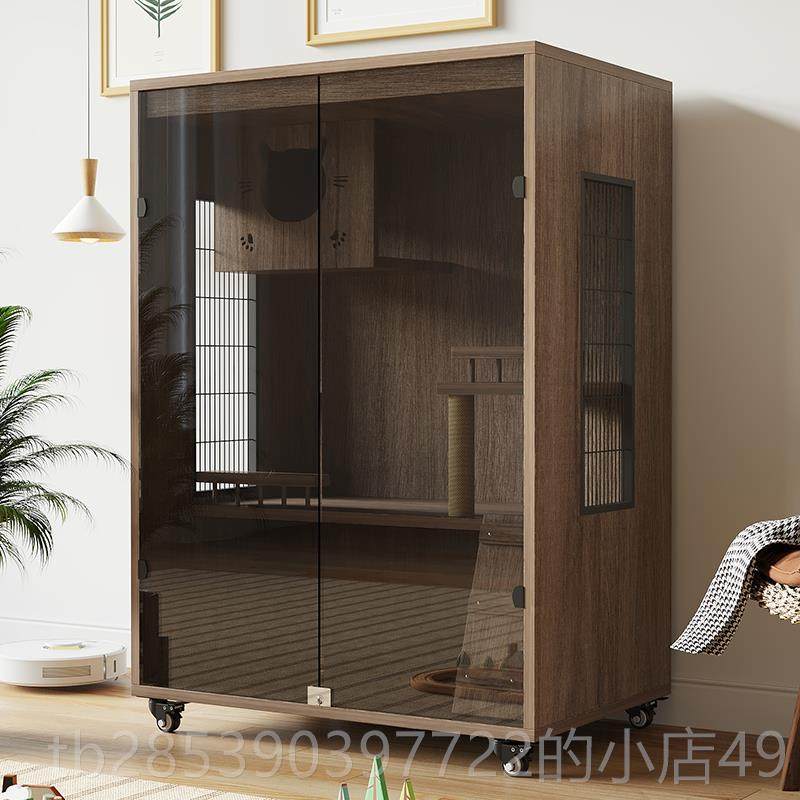 新款实木防水钢化玻猫别墅猫子实用猫窝床门带猫爬璃架笼玻璃笼猫,宠物/宠物食品及用品,猫笼子/猫别墅,淘宝优惠券,粉丝福利购,淘宝优惠卷