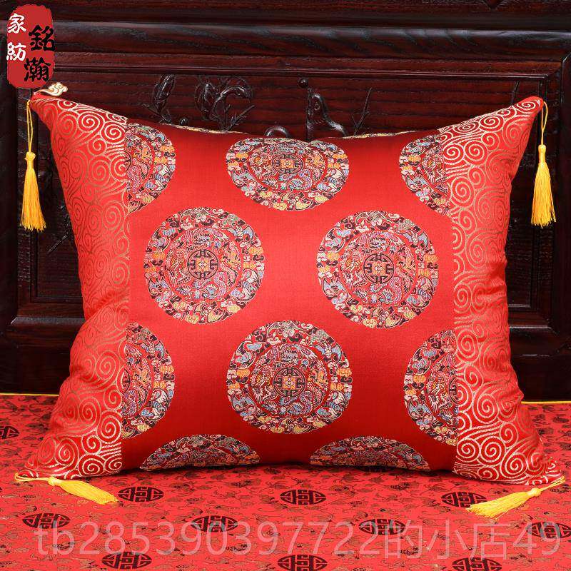 新款中式木枕靠垫中国风抱客芯厅古典靠枕靠背腰枕套含实红木沙发