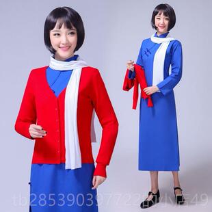 新款江姐演出装女红梅赞款成人色套旗袍红岩话剧舞台红旗表演绣蓝