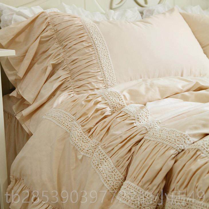 新款韩式法式公主被风100支贡缎纯棉全床蕾丝棉裙式床上用品套四