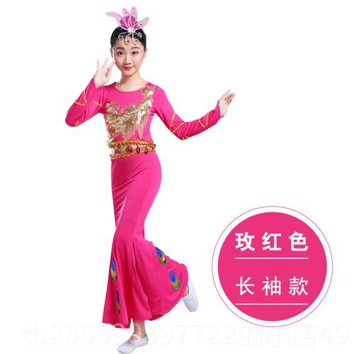 新款傣儿童儿服装孔雀舞女女童少民族表演肚皮舞蹈服鱼尾裙演族出