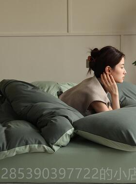 新款A柔类软针织棉奶/鹅黄色被罩床单 裸竺.睡天全棉18床笠四件套