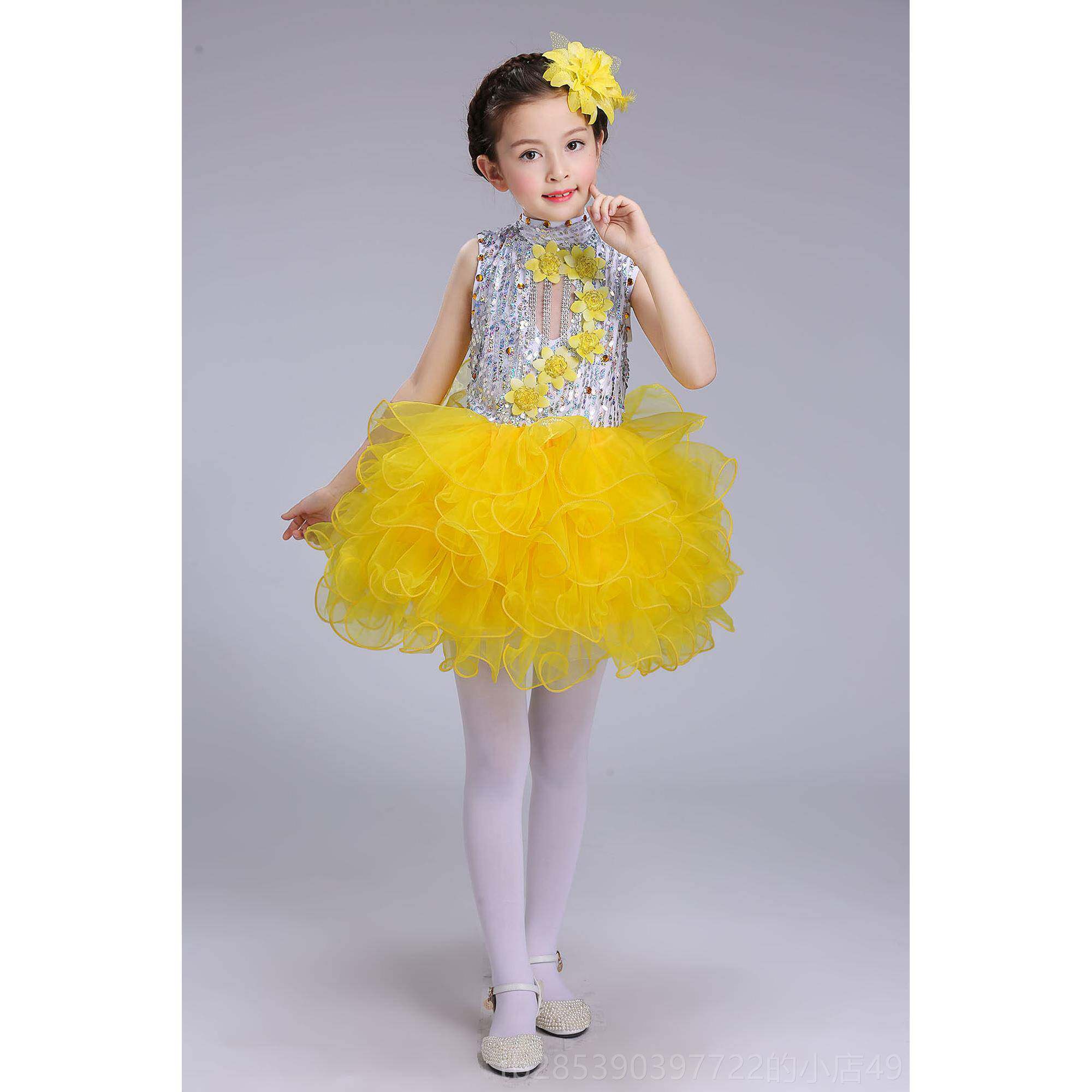 新款六一童学生合表演服小公主裙舞蹈服装唱蓬蓬裙纱裙礼服碟片儿