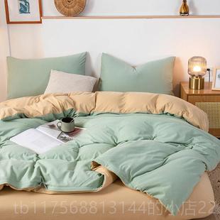 正品 裸睡简约纯色棉天棉四件超柔亲全肤网红纯棉针织棉套竺床笠三